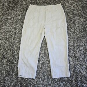 Gap Pants Womens 14 Bone White Hi-Rise Utility Cropped Workwear Pockets Summer